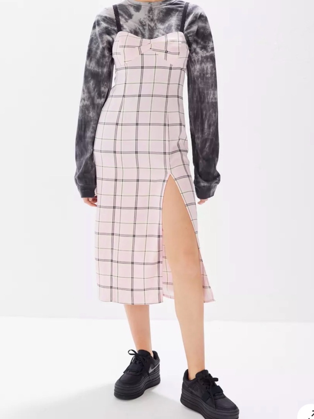Urban Outfitters Pink Plaid Slip Dress with Black Accents